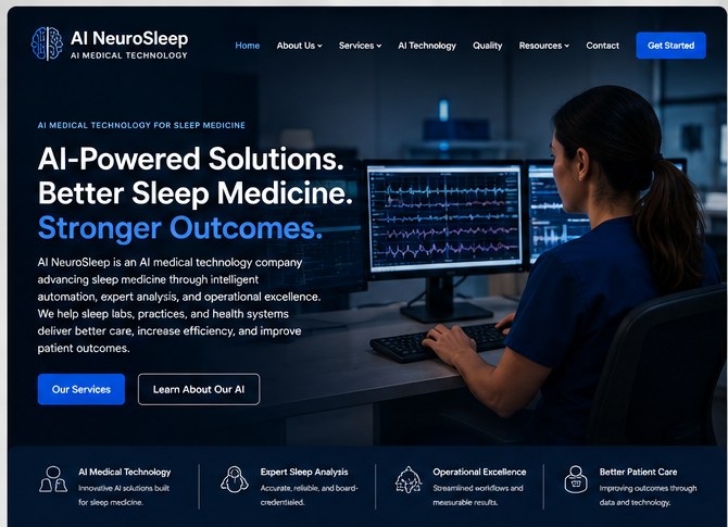Sleep technologist reviewing polysomnography signals on clinical monitors