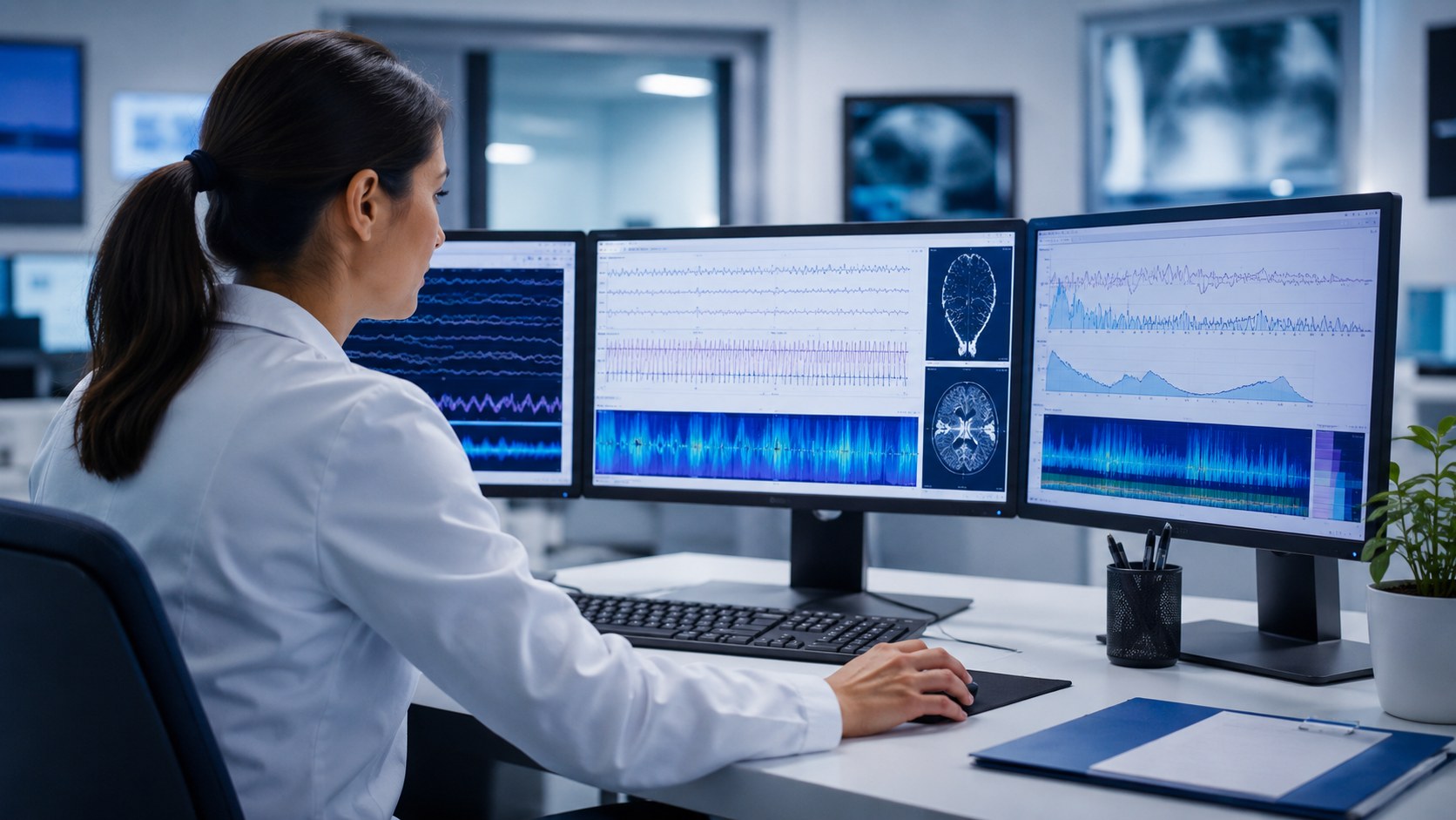 Clinical analyst reviewing sleep medicine quality and performance data
